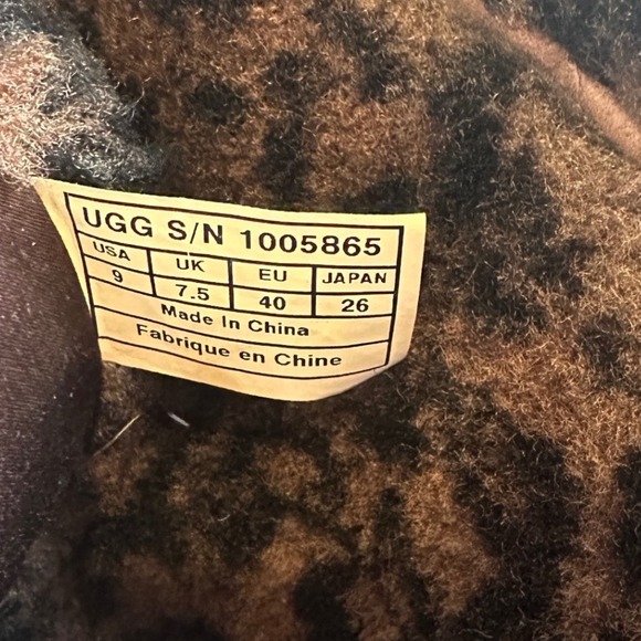 UGG Suede Leather Tall Boots Brown Bow Accents Leopard Print Trim Size 9 - Picture 2 of 7